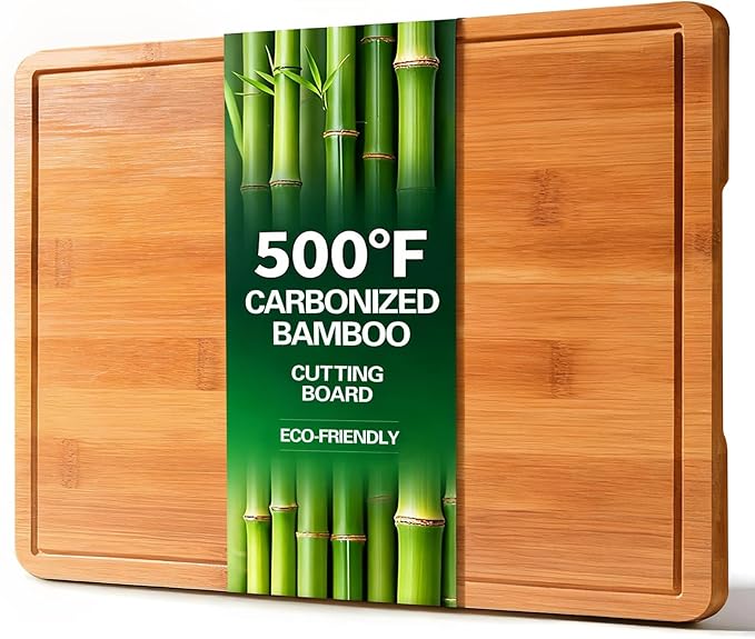 Zarler Bamboo Cutting Boards for Kitchen, 16x11 Durable Wood Cutting Board with Juice Grooves and Handles, Wooden Chopping Borad Set for Meal Prep, 500??Carbonized Bamboo, XL Size, Ideal Kitchen Gift
