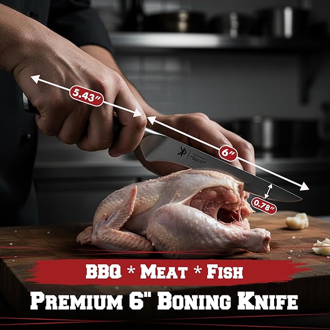 Kitchen perfection 6??Boning Knife for Meat Cutting & Filleting - Razor Sharp Premium German Steel Blade with Sheath - Full Tang Ergonomic Handle - Trim, Debone, Slice Meat Like a Pro- BBQ Men's Gift