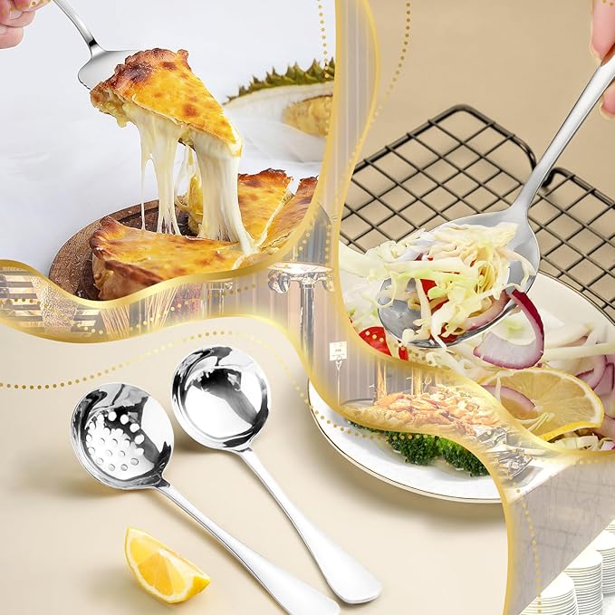 36-Piece Stainless Steel Serving Utensil Set ??Complete Buffet Essentials with Spoons, Forks, Tongs, Ladle & More. Perfect for Wedding, Holiday, Catering, and Family Gatherings(Silver)