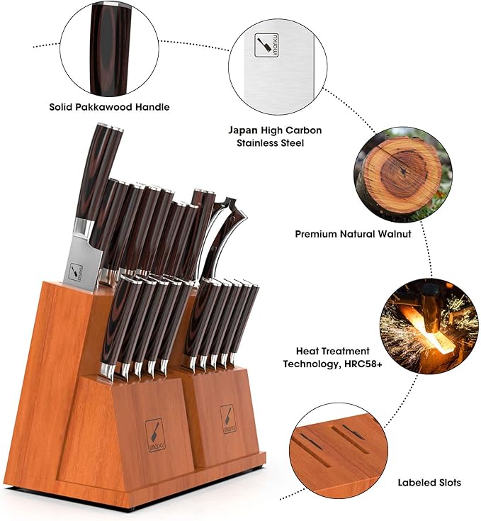 imarku Knife Set, 20-Pieces Premium Kitchen Knife, Japanese High Carbon Steel Knife Set with Block and 2 Pull-away Steak Knife Block Set, Best Gifts