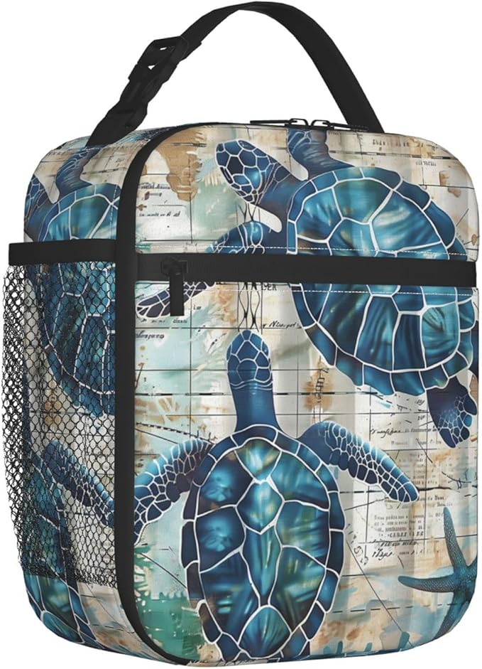 VANZEV Sea Turtle Lunch Box for Adults Women Girls Boys Kids Vintage Nautical Coastal Lunch Box Insulated Cooler Reusable Lunch Bag Container Gifts for Work Office Picnic Travel School