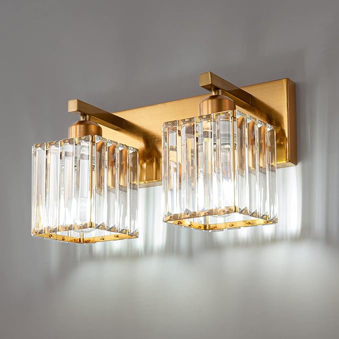 Modern Bathroom Vanity Light 2-Lights Gold Crystal Bathroom Wall Light Vanity Light Fixturesï¼?2.59-inch Modern Minimalist Design