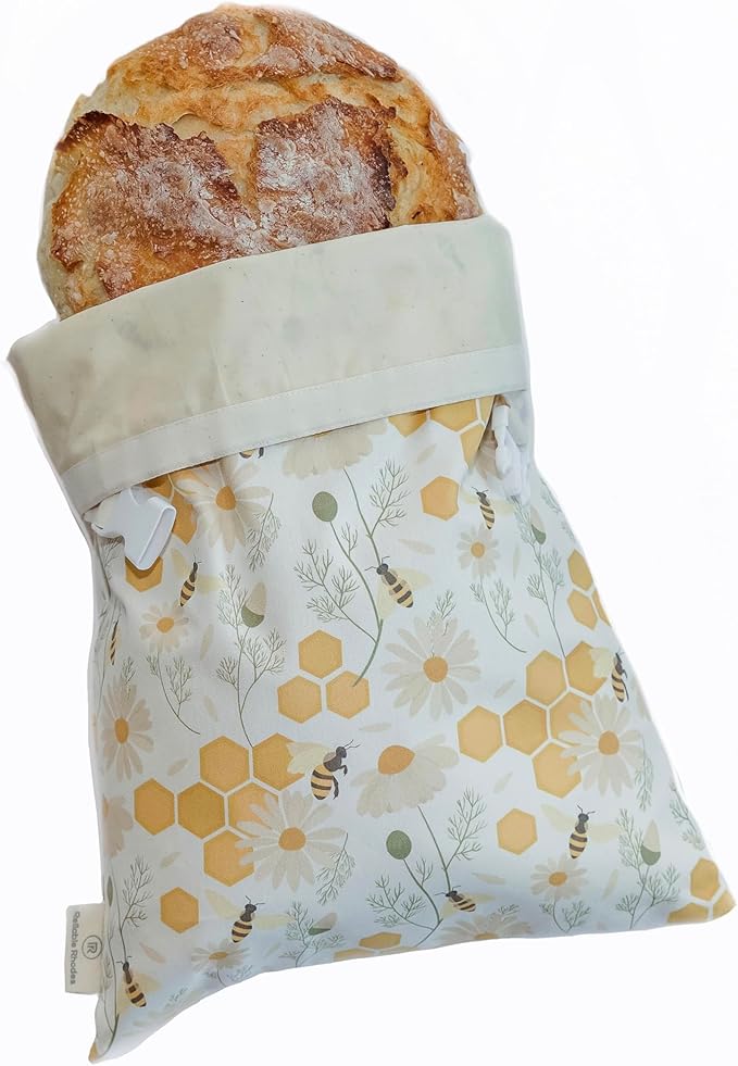 Reusable Beeswax Bread Bag 2 Pack ??2x17 Bread Bag for Homemade Sourdough, Beeswax Coated Organic Cotton Storage Bag for Loaf Baguette, Freezer Safe, Eco-Friendly Wrap Honeybee