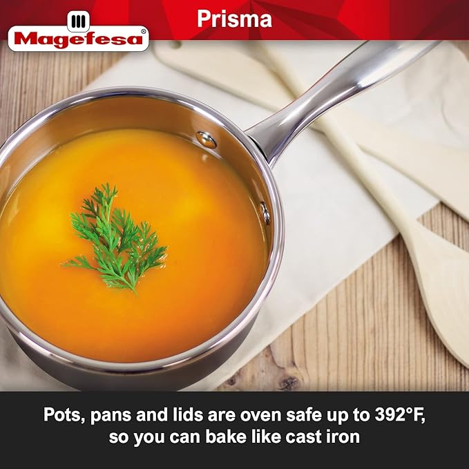 MAGEFESA Prisma 8-Piece Stainless Steel Cookware Set ??Durable Pots & Pans with Nonstick Interior, Matte Black Exterior, Oven Safe up to 392째F