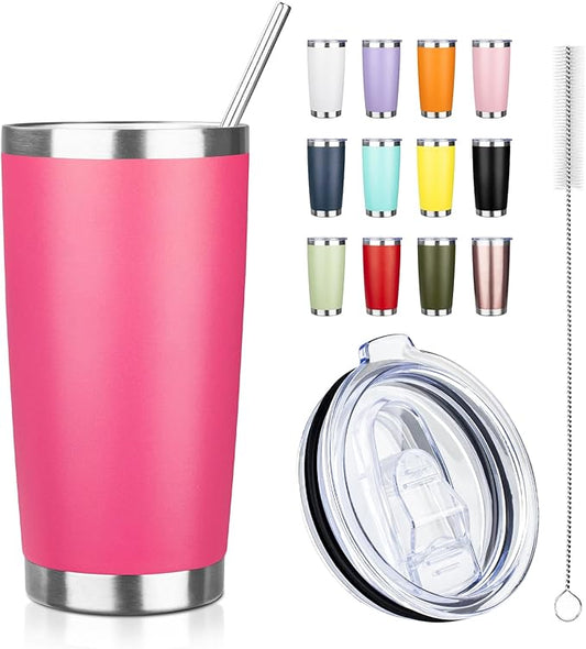 ATIKZHE 20oz Tumbler with Straw and Brush, Stainless Steel Vacuum Insulated tumbler, Double Wall Insulated Coffee Tumbler for Outdoor, Home, Travel,Office (Peach,1pcs)