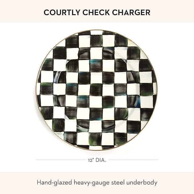 MACKENZIE-CHILDS Enamel Charger Plate, Charger Decoration for Dinner Plates or Home Decor, 12 Inches, Black-and-White Courtly Check, Set of 1