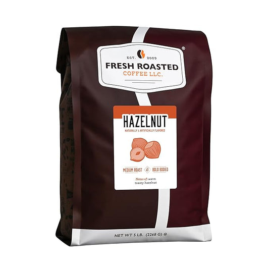 Fresh Roasted Coffee, Hazelnut Flavored Coffee, 5 lb (80 oz), Medium Roast, Kosher, Ground
