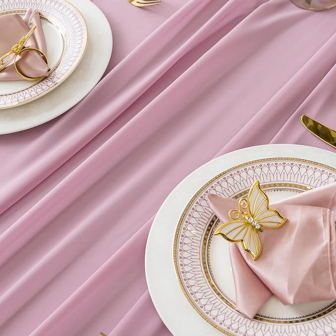 flohar 6Pack 9ft Chiffon Table Runner 14x108 Inch Sheer Romantic Table Runner for Wedding Birthday Party Bridal Shower Outdoor Decoration-Dusty Pink