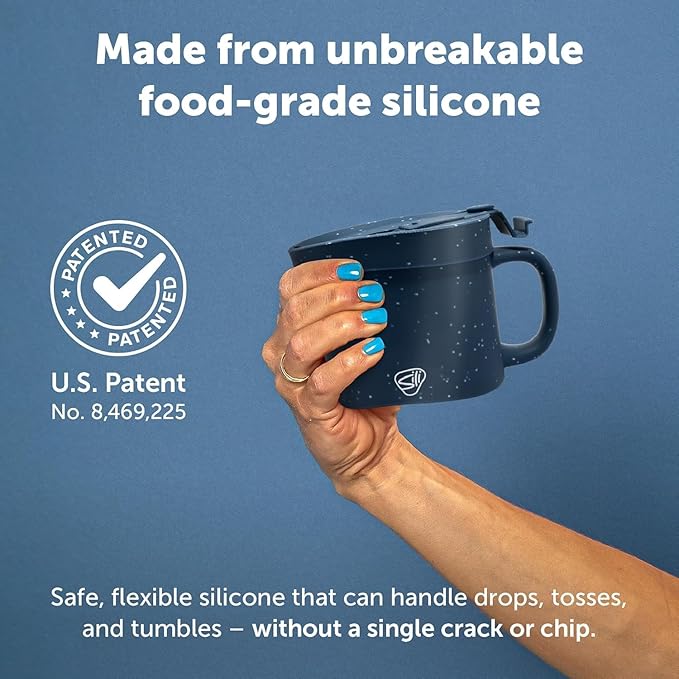 Silipint 16oz Silicone Coffee Mug Tumbler with Flip Lid ??Unbreakable Dishwasher Safe Microwave Oven & Freezer Compatible ??Non-Toxic Reusable Cup, Coffee Tea, Cold Drinks, Speckled Blue - Pack of 2
