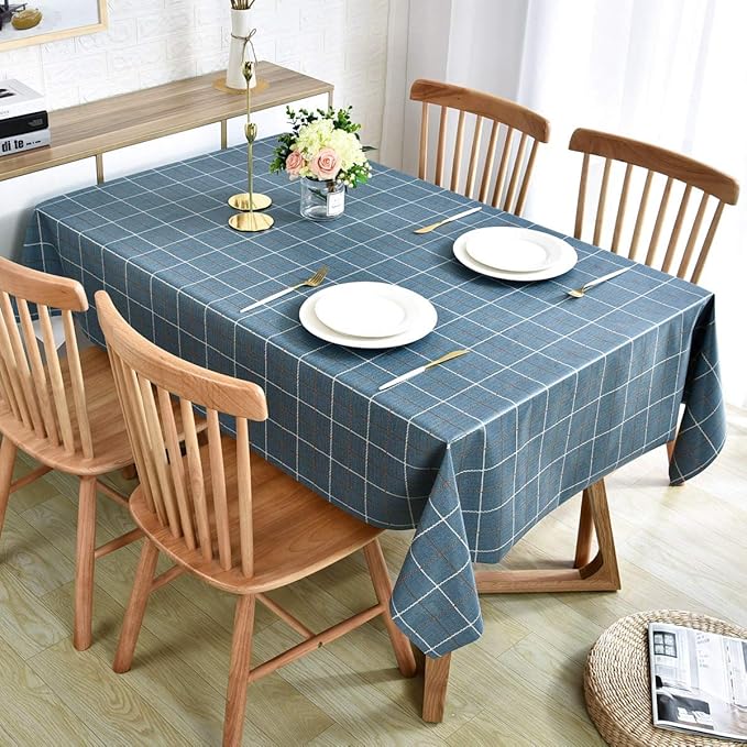 LOHASCASA Plastic Tablecloth Wipeable Small Square Vinyl Spillproof Oilcloth Party Tablecloths Farmhouse Luau Dining Tablecloth - Navy Blue Plaid 54x54 Inch