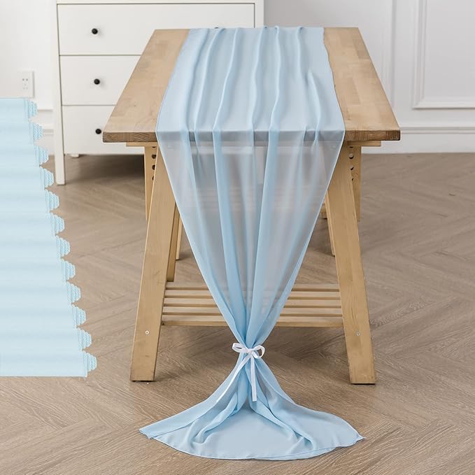 flohar 12Pack 9ft Chiffon Table Runner 14x108 Inch Sheer Romantic Table Runner for Wedding Birthday Party Bridal Shower Outdoor Decoration-Blue Mist