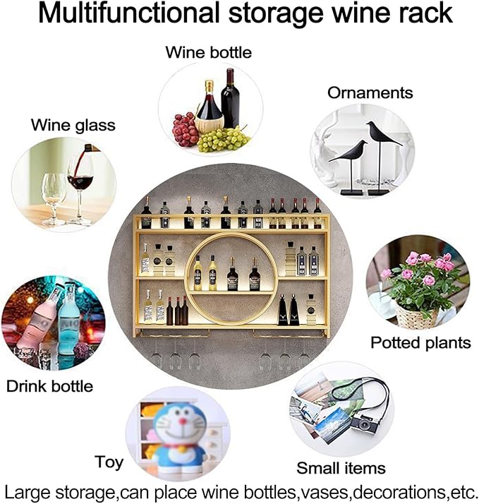 Wine Rack Wall Mounted,Wine Glass Rack,Bar Unit Floating Shelves,Bar Bottle Display Shelf Wine Cups Hanging Holder,Modern Bar Shelves For Liquor Bottles,Wall Wine Racks,For Kitchen Living Room ( Size