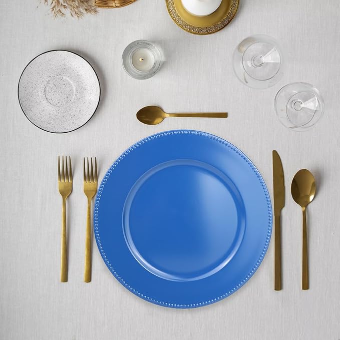 Set of 12 Plastic Blue Charger Plates, Elegant Chargers for Table Dinner Decoration, Wedding, Holiday,13"