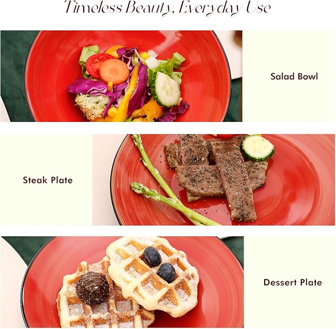 Stoneware Sonoma Dinnerware Set, Black + Speckled Spin Wash (56pc Set, Red)