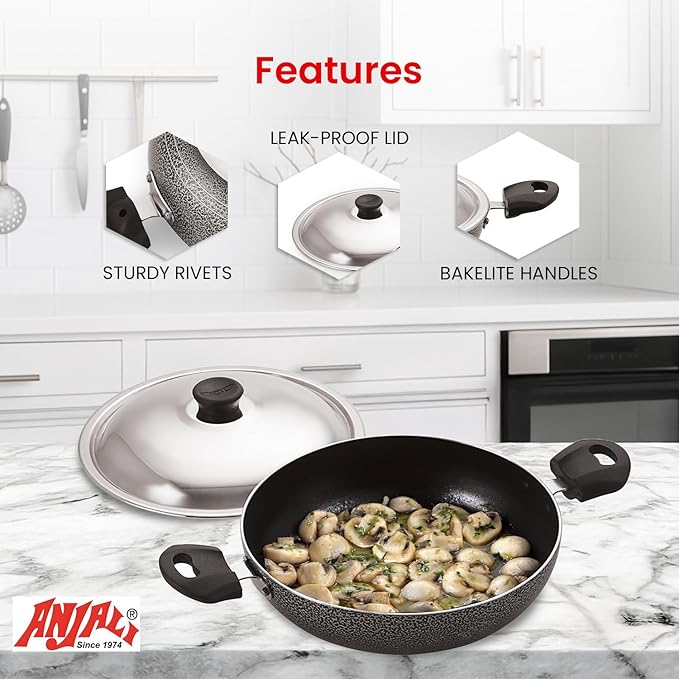 ANJALI Wok Set ??3pc Nonstick Deep Woks with Stainless Steel Lids (2.1 qt, 2.6 qt, 3.4 qt) | Diamond-Infused Coating | For Stir-Fry, Curries & Deep Frying | Dishwasher Safe