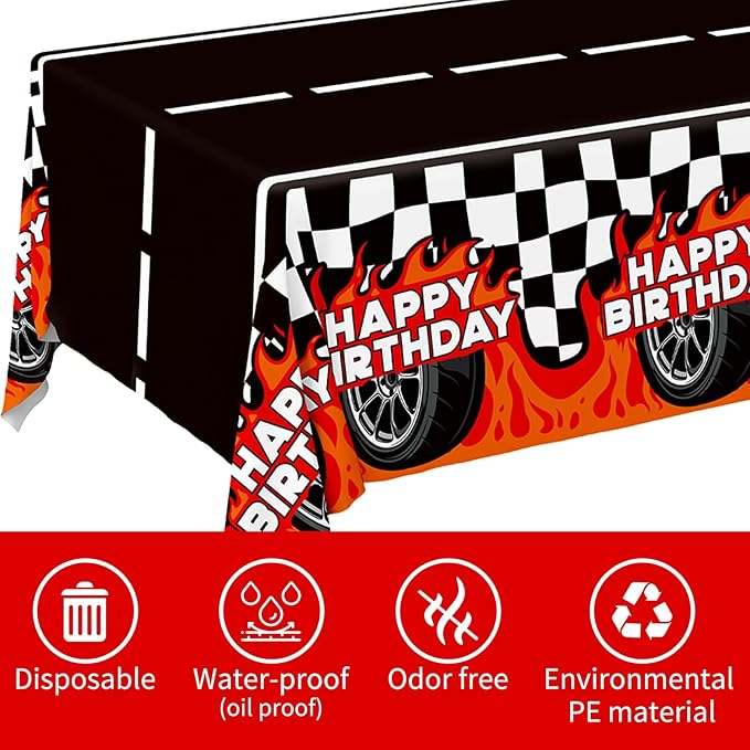 Gatherfun Car Birthday Decorations Kit: Car Theme Party Supplies, Includes 2-Pack Racing Car -Themed Tablecloths for Kids & Boys' Racing Car Birthday, Disposable Table Covers 54 x 108 Inch