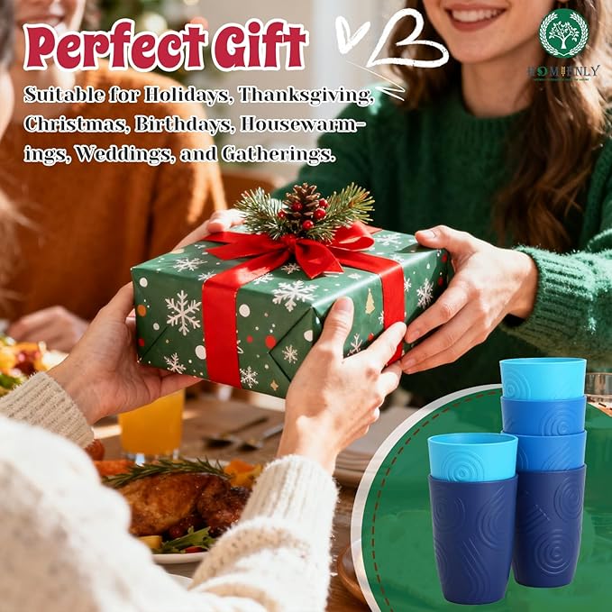 Homienly Cup Sets for Kitchen 12oz Wheat Straw Cups Unbreakable Drinking Cups Set of 6 - Lightweight,Reusable Cups for Kitchen, Outdoor- Blue Sky
