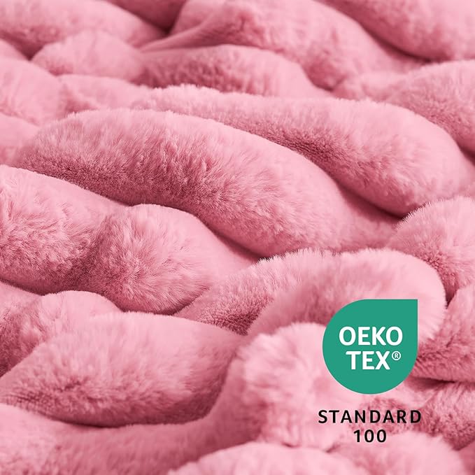 Am챕lie Home Faux Fur Throw Blanket for Couch, Cozy Fuzzy Fluffy Fur Luxurious Soft Striped Plush Gift Blankets for Family Sofa Chair Bedroom, 55"x70", Pink