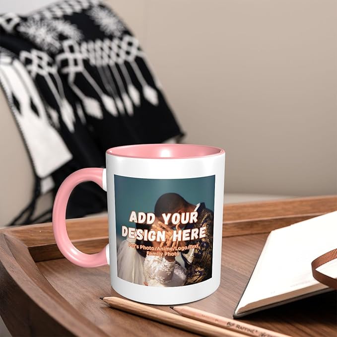 Customizable Mugs and Coffee Cups with Various Creative Designs Customize Your Photos Images Texts Partial or Full-Size Printing (Partial, Pink)