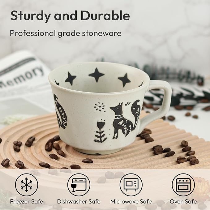 Ceramic Coffee Mug, 12 oz Novelty Unique Teacup with Handle, Stoneware Cup for Tea Mocha Latte Cappuccino Espresso (Fox)