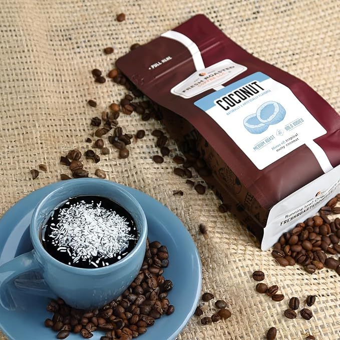 Fresh Roasted Coffee, Coconut Flavored Coffee, 5 lb (80 oz), Medium Roast, Kosher, Ground