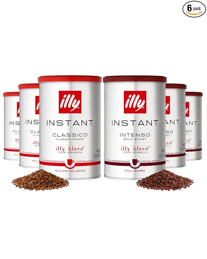 illy Instant Coffee, Classico Medium & Intenso Dark Roasts, 100% Arabica, Premium Italian Coffee, 3.3oz, 6 Variety Pack