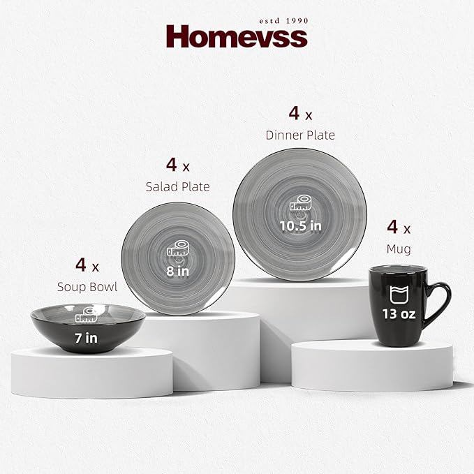 Stoneware Sonoma 16pc Dinnerware Set, Black + Speckled Spin Wash Grey