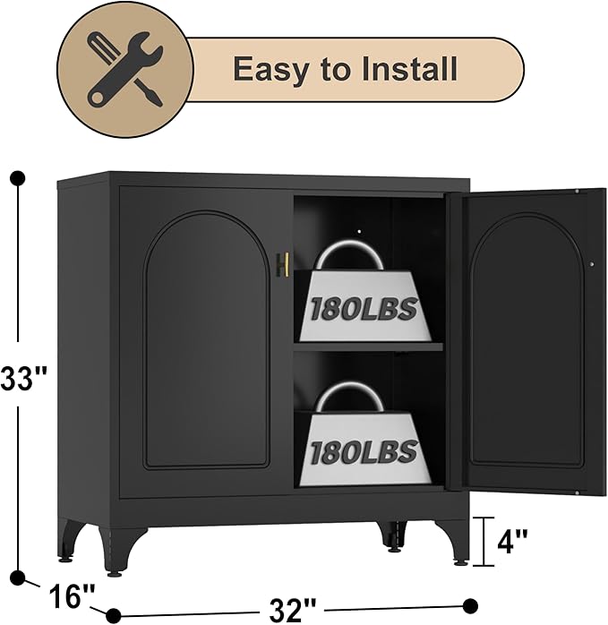 Coffee Bar Cabinet,Metal Kitchen Storage Cabinet,Buffet Cabinet with Storage and Adjustable Shelf,Black Sideboard Buffet Cabinets for Dining Room