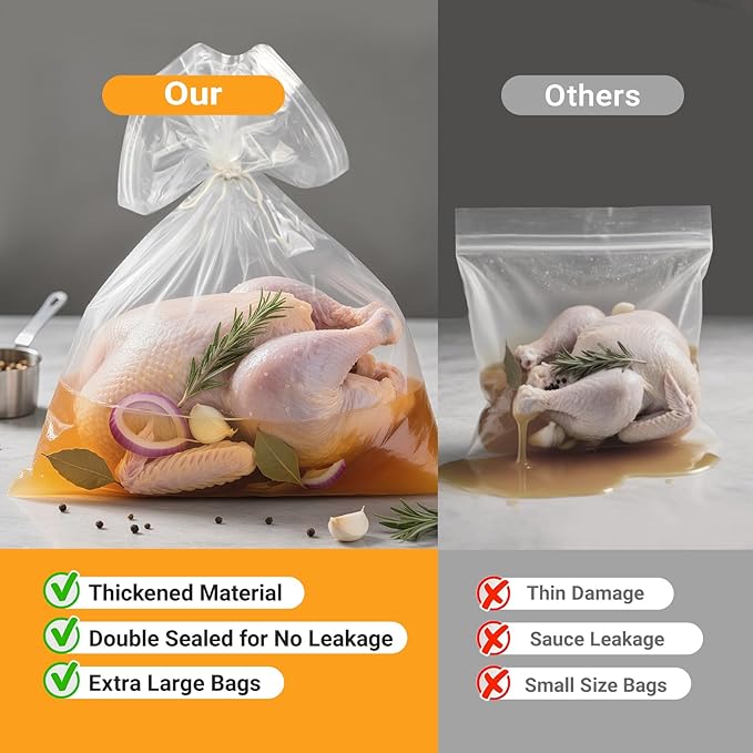 Turkey Brine Bag, Brining Bags for Turkey 25LB and Above with 3 Strings and Clips, Gifts for Mom, Dad or Men Who Loves Cooking in Kitchen, 26"x 22" Size Used for Marinating Turkey and Meat; 3PCS