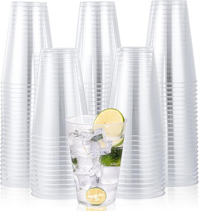 JOLLY CHEF 14 oz Clear Plastic Cups, 100 Pack Heavy-duty Party Glasses, Disposable plastic cups for wedding Cocktails Tumblers, Ideal for Halloween,Christmas, Thanksgiving Parties