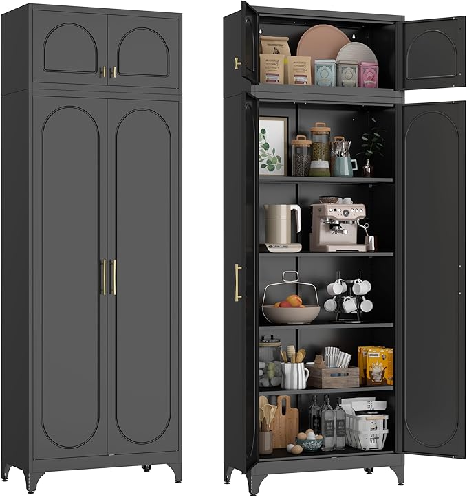 90??Tall Kitchen Pantry Cabinet,Storage Cabinet with Doors and Adjustable Shelves,Modern Kitchen Hutch Cabinets,Freestanding Cupboard for Dining Room