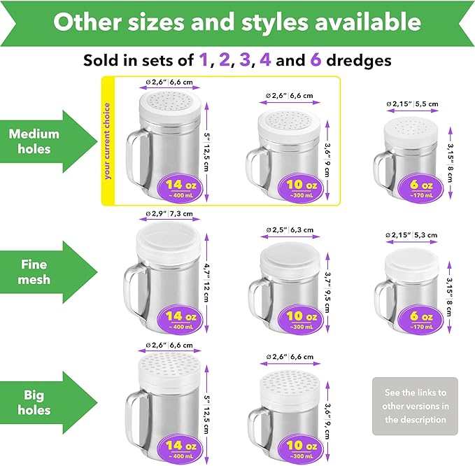 [10oz + 10oz + 14oz] Stainless Steel Dredge Shaker Bundle - by CUSINIUM