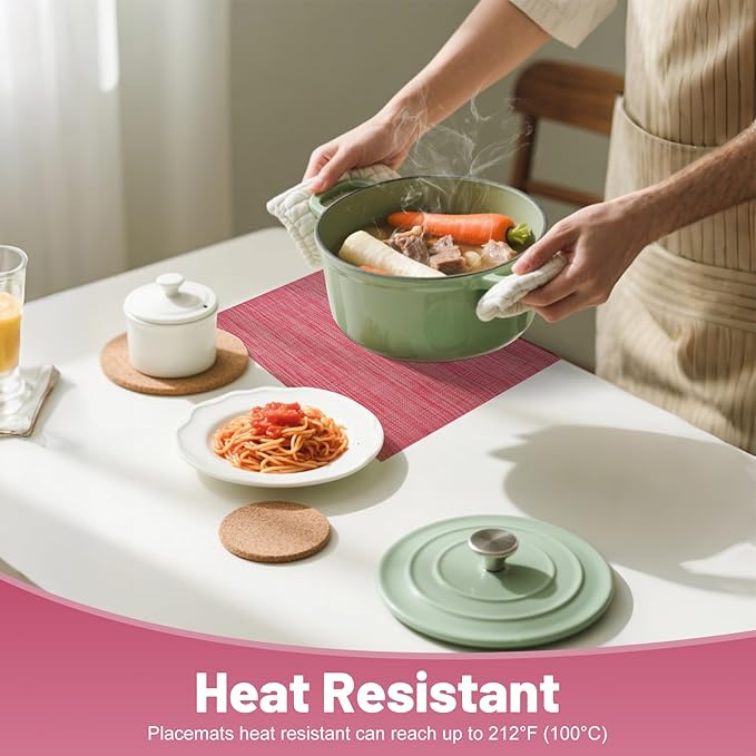 flohar Placemats Set of 6竊똂hristmas Decoration Non-Slip PVC Weave Table Mats Easy to Clean竊똇eat Resistant Place Mats for Kitchen Dining Table Decoration Indoor Outdoor竊똓ed