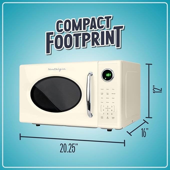 Nostalgia Retro 1000W Microwave Oven 1.1 Cu Ft Capacity ??Child Safety Lock, 8 Auto-Cook Settings ??Countertop Kitchen Appliance ??Ivory