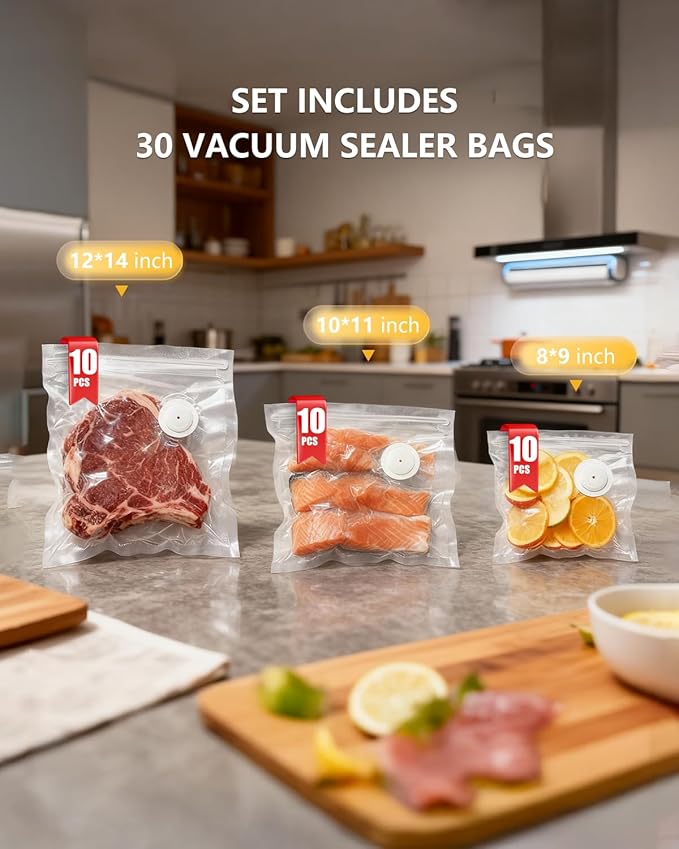 30 Pack Reusable Vacuum Sealer Bags for Food, BPA-Free Food Storage Bags, Compatible with Vacuum Sealers