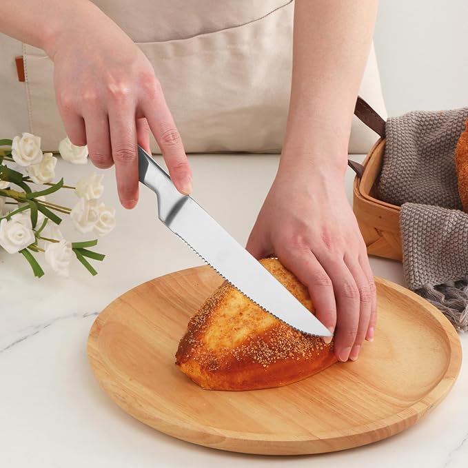 Kitchen Steak Knives Set of 6, 8.6 Inches Heavy Duty Steak Knife Sets, Stainless Steel Non-Stick Silverware Set for Home, Restaurant, Party, Wedding, Dishwasher Safe