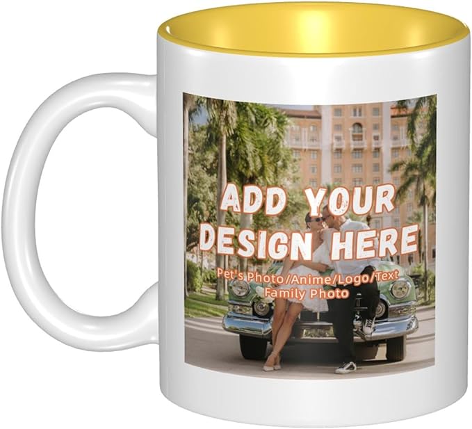 Custom Color Mugs with Partial or Full-Size Printing Customizable Photos and Text Coffee Mugs Creative Multicolor Designs Image (Partial, Yellow)