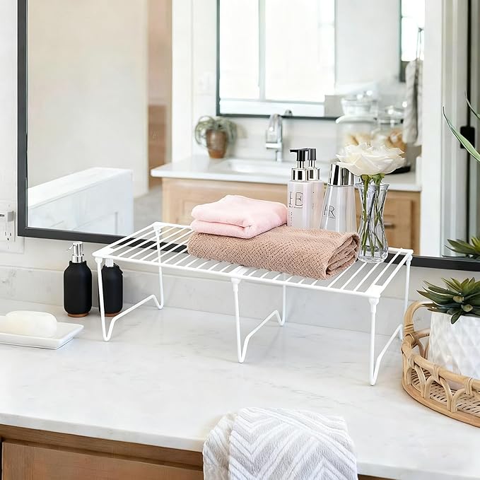 1/2-Piece Set Cabinet Organizer Shelf,Kitchen Counter Shelf,Foldable Pantry Shelf,Plate, Dish,Rustproof Metal Storage Organizer (2, White)