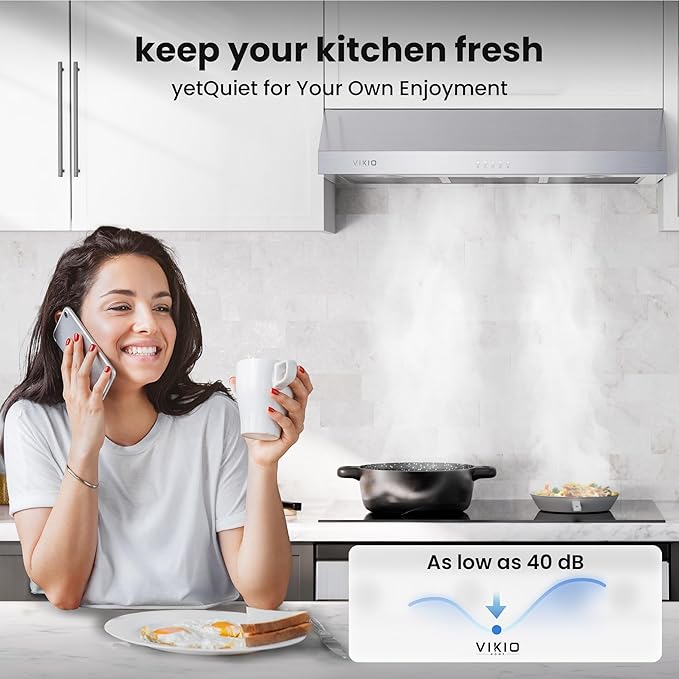 Under Cabinet Range Hood 42 Inch, 580 CFM Dual-Motor Kitchen Vent with LED Lights, Button Control, Ducted Vent Hood, Reusable 5-Layer Aluminum Filters, Stainless Steel