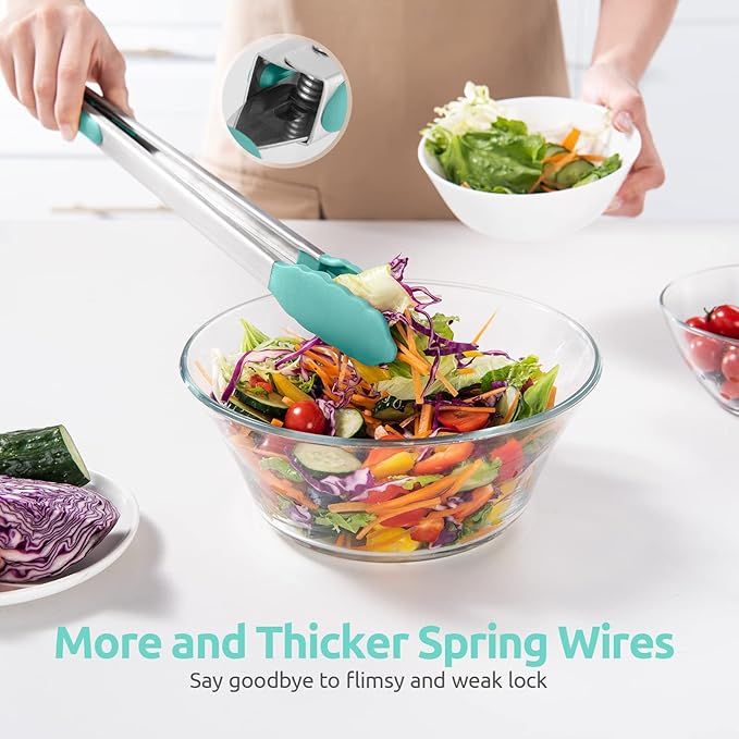 600쨘F Heat Resistant Kitchen Tongs: U-Taste 16 in Extra Long Large Silicone Cooking Tong with Sturdy Non Stick Rubber Tips & Non Slip Silicon Coated 18/8 Stainless Steel Handle for Grill BBQ(Aqua Sky)