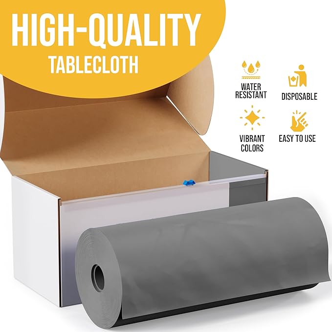 Party Solids 54 Inch X 300 Feet Silver Plastic Table Cover Roll in A Cut - to - Size Box with Convenient Slide Cutter. Cuts Up to 36 Rectangle 8 Feet Plastic Disposable Tablecloths