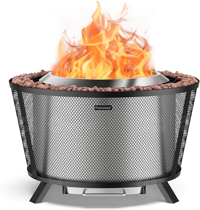 29??Large Capacity Smokeless Fire Pit for Outside,Heavy?멏uty Wood Burning Firepit with Dual?멬all Design, Mesh Shield, Pull?멟ut Ash Pan, Stylish Patio for Backyard Gatherings