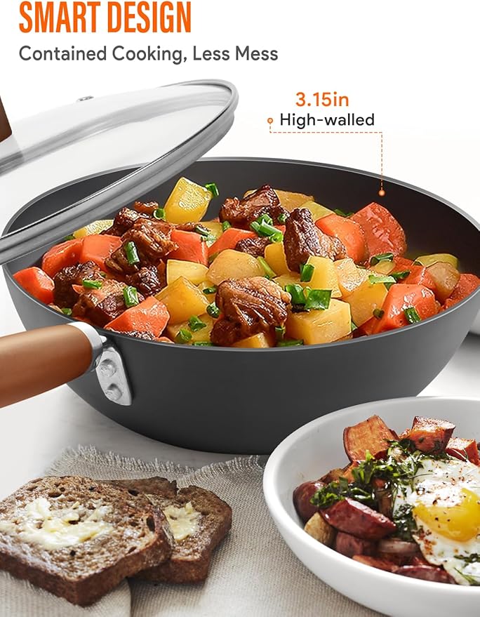 10.5-Inch Carbon Steel Wok ??Lightweight Flat-Bottom Stir-Fry Pan for 2?? Servings, Authentic Chinese Cooking, 2-Piece Set