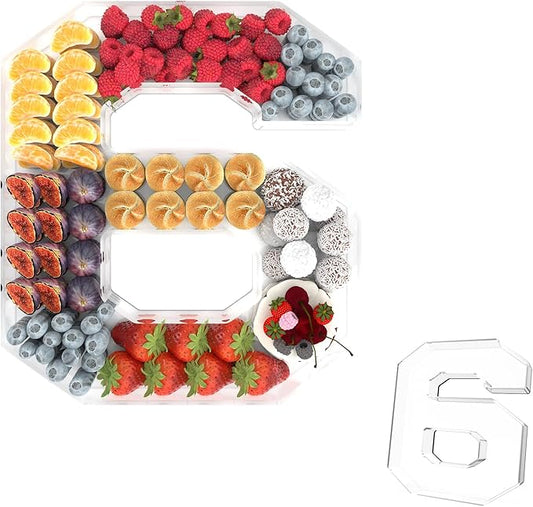 11" Acrylic Number Charcuterie Tray, Fillable Number Charcuterie Box for Food, Reusable Serving Cake Candy Dish Display Tray for Birthday Anniversary Party Decoration (Square Number 6)