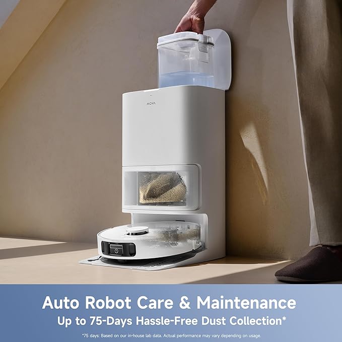 Mova E40 Ultra Robot Vacuum and Mop, 19,000Pa Suction, Extenable & Liftable Mop, All-in-One Station, Auto-Empty, Auto Washing & Hot Air Drying, 360째Obstacle Avoidance, App & Voice Control