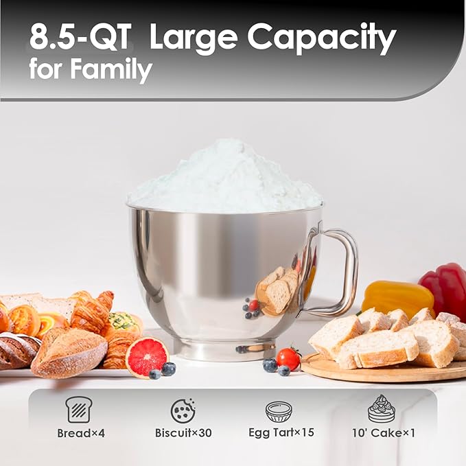 Kitchen in the box Stand Mixer - 8.5 Quart Electric Kitchen Standing Mixer 900 Watt for Heavy Bread Dough,Baking,Cake,Cream & Batters,Tilt Head Design (Black)