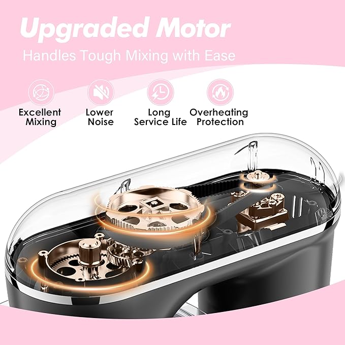 Kitchen in the box Stand Mixer, 6.5QT Electric Food Mixer, 10 Speeds 3-IN-1 Kitchen Mixer for Daily Use with Egg Whisk,Dough Hook,Flat Beater (Pink, 6.5QT)