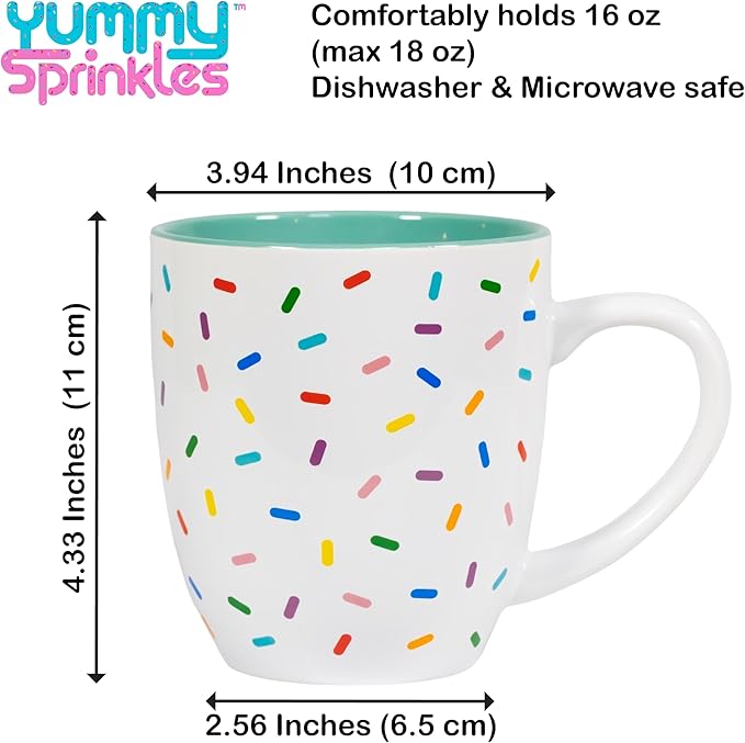 Mint Green Cute Coffee Mug with Rainbow Sprinkles | Birthday Cake Coffee Cup Gift | Large White Ceramic Cup | Ice cream and Dunkin Donuts Coffee Mugs