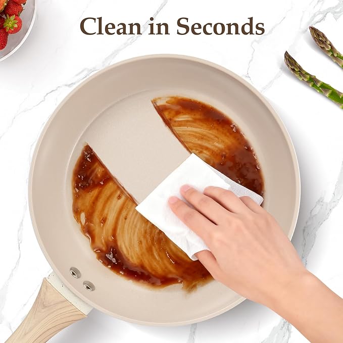 Pots and Pans Set Non Stick, 11 Pcs Ceramic Cookware Set, Nonstick Induction Cookware, Non-toxic Kitchen Cooking Set with Frying Pan Set, Cream