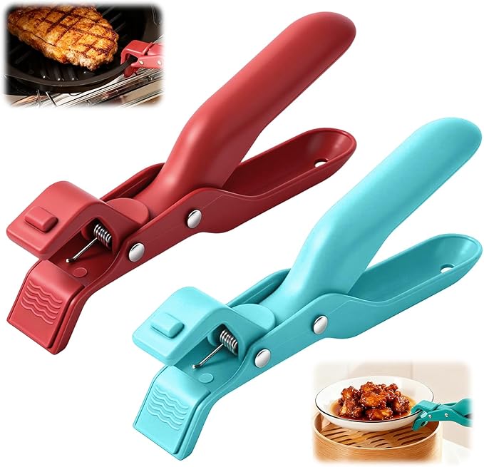Hot Plate Grippers, Hot Plate Gripper Tongs, Multi-Function Anti-Scald Bowl Clip, Thickened Non-slip Hot Dish Plate Holder, Microwave Oven Cooking, Kitchen Utensil for Bowls, Pans, Dishes (Red+Green)